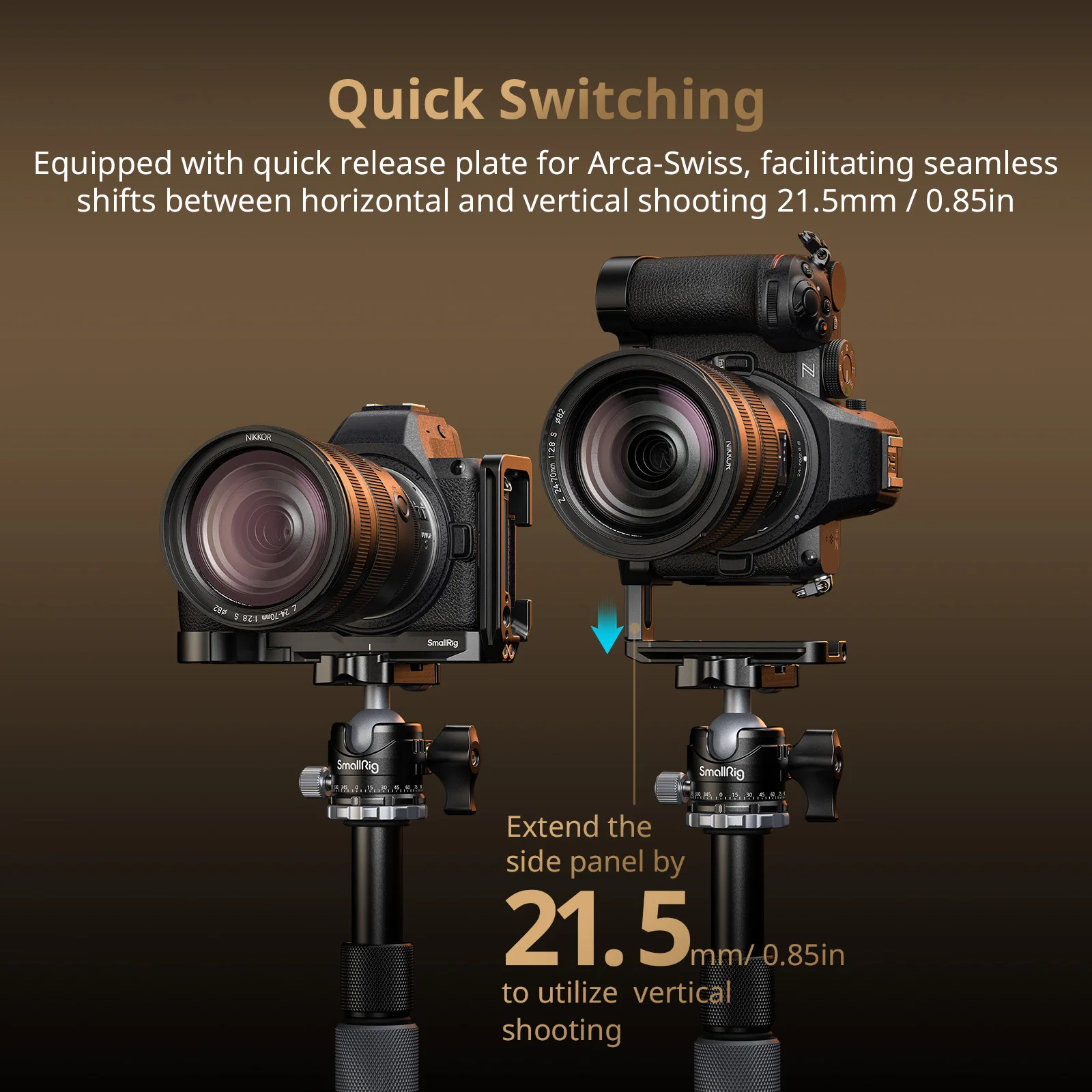 لوحة تثبيت على شكل حرف L من SmallRig 5256 Z5II / Z6II / Z7II لكاميرا Nikon Z5/II Z6 Z6II Z7 Z7II مع لوحة تحرير سريعة من Arca-Swiss