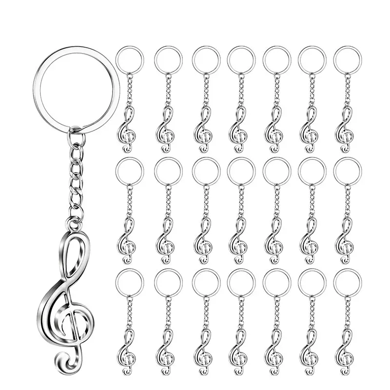 60Pcs Mini Musical Note Metal Keychain Key Ring Silver Music Symbol Pendant Souvenir Gift