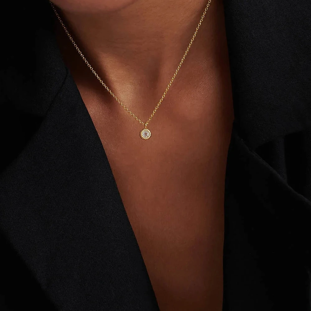 AIDE 925 Sterling Silver 3mm Necklace Versatile Sparkling Round Zircon Clavicle Chain for Women Gold Silver Rose Gold Fine Jewel