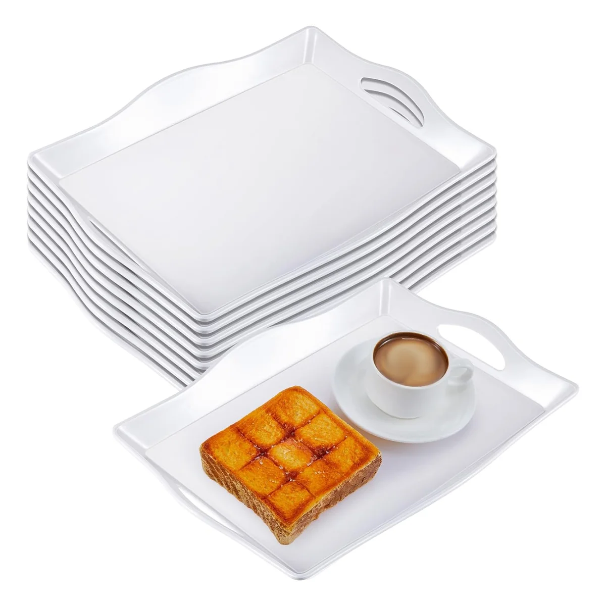 

4 Pcs Food Serving Trays for Party Plastic Trays with Handles 13 x 10 Inch Rectangular Buffet Plastic Serving Trays