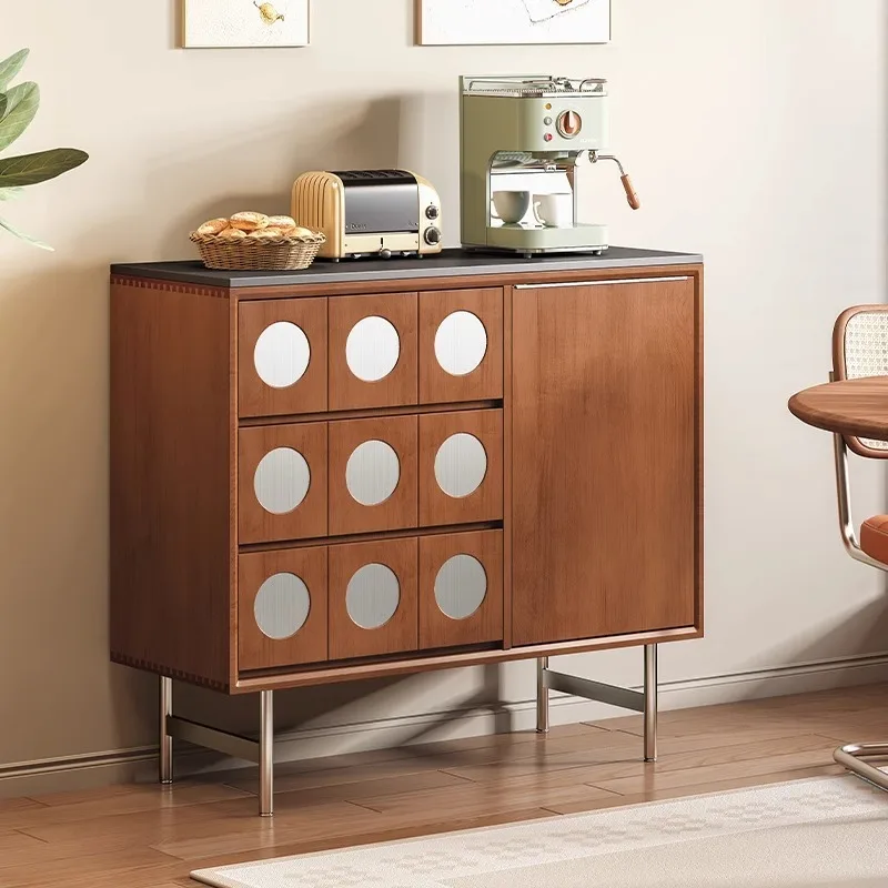 

Retro solid wood rock slab dining side cabinet, living room locker, integrated wall small apartment tea cabinet