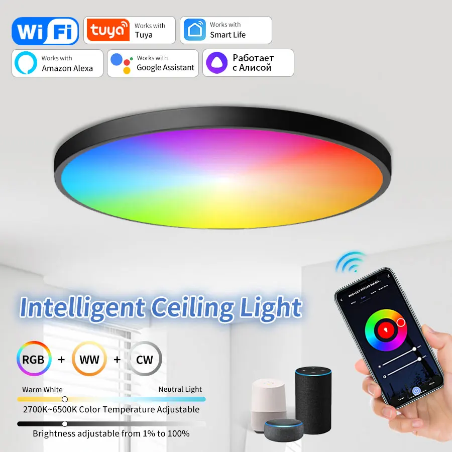 Tuya Smart WiFi LED Round Ceiling Light RGBCW Dimmable 220V Work With Alexa Google Assistant For Living Room Bedroom Home Decor