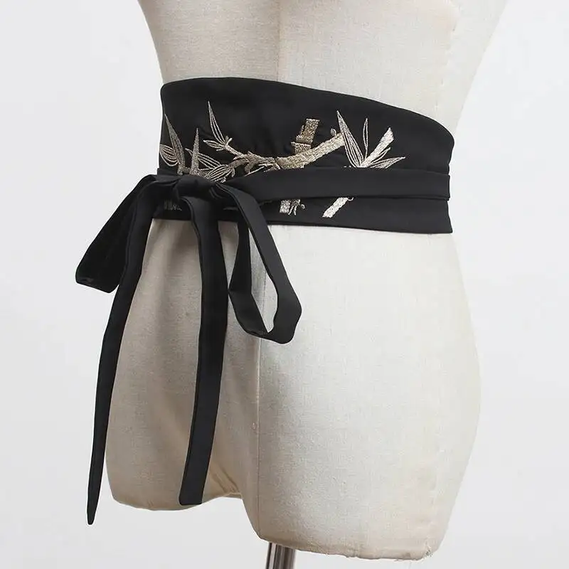 Split Black Embroidery Bandage Long Wide Belt Personality Women New Fashion All-match Spring Autumn 2026 1KYH