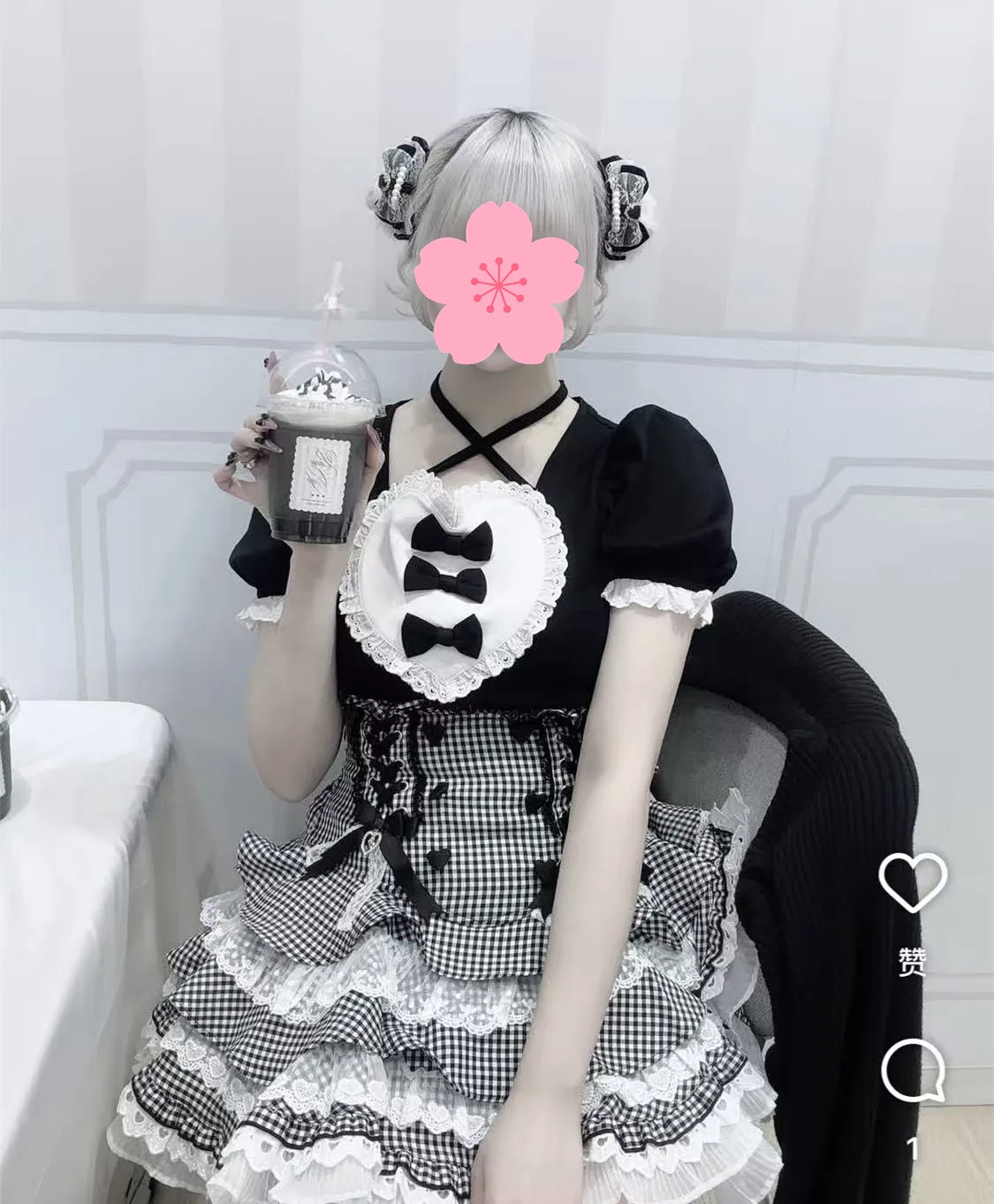 Japanese Style Summer T-shirt Women Girls Cute Embroidered Lace Big Heart Bow Tie Bubble Short Sleeve Tshirt Lolita Top