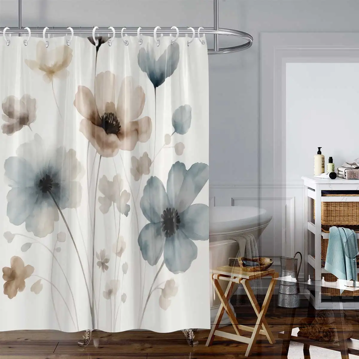 Elegant Floral Watercolor Shower Curtain 2