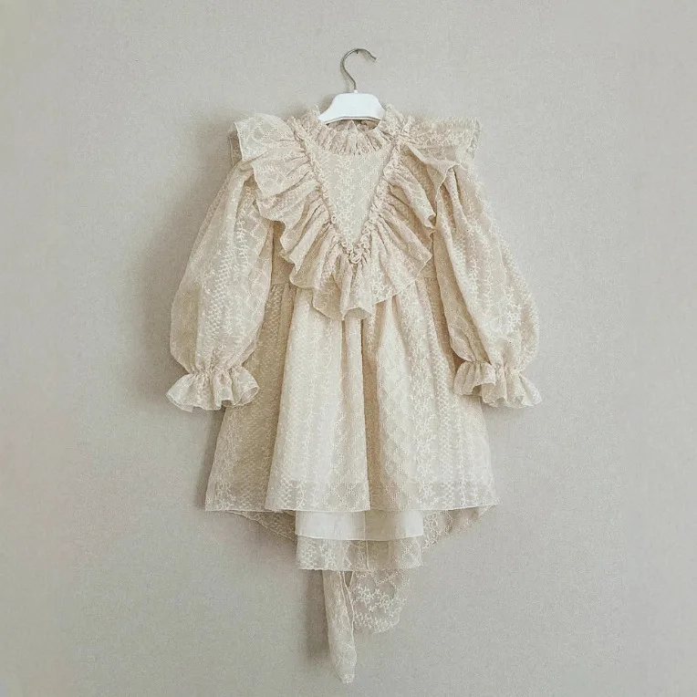 Girls Dress Spring Lace Embroidery Palace Style Princess Dress Casual and Fashionable Temperament Daily Western Style