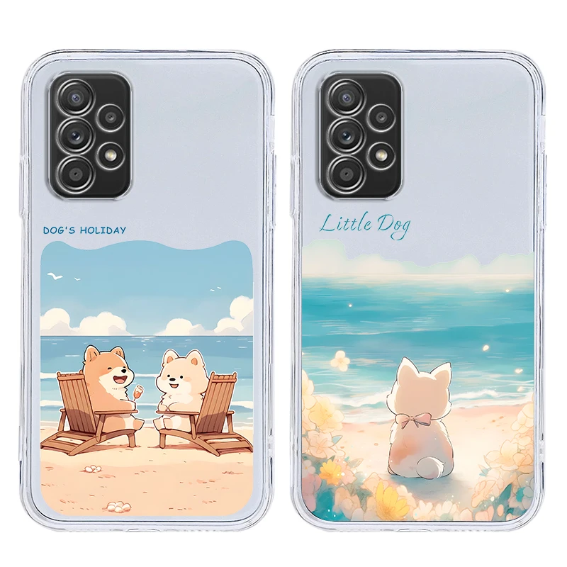Cute Cartoon Dog Seaside Rabbit Case For Samsung A37 A57 A15 A13 A35 A55 A51 A71 A41 A05 A17 A23 A25 A33 A53 A73 5G A07 4G Cover