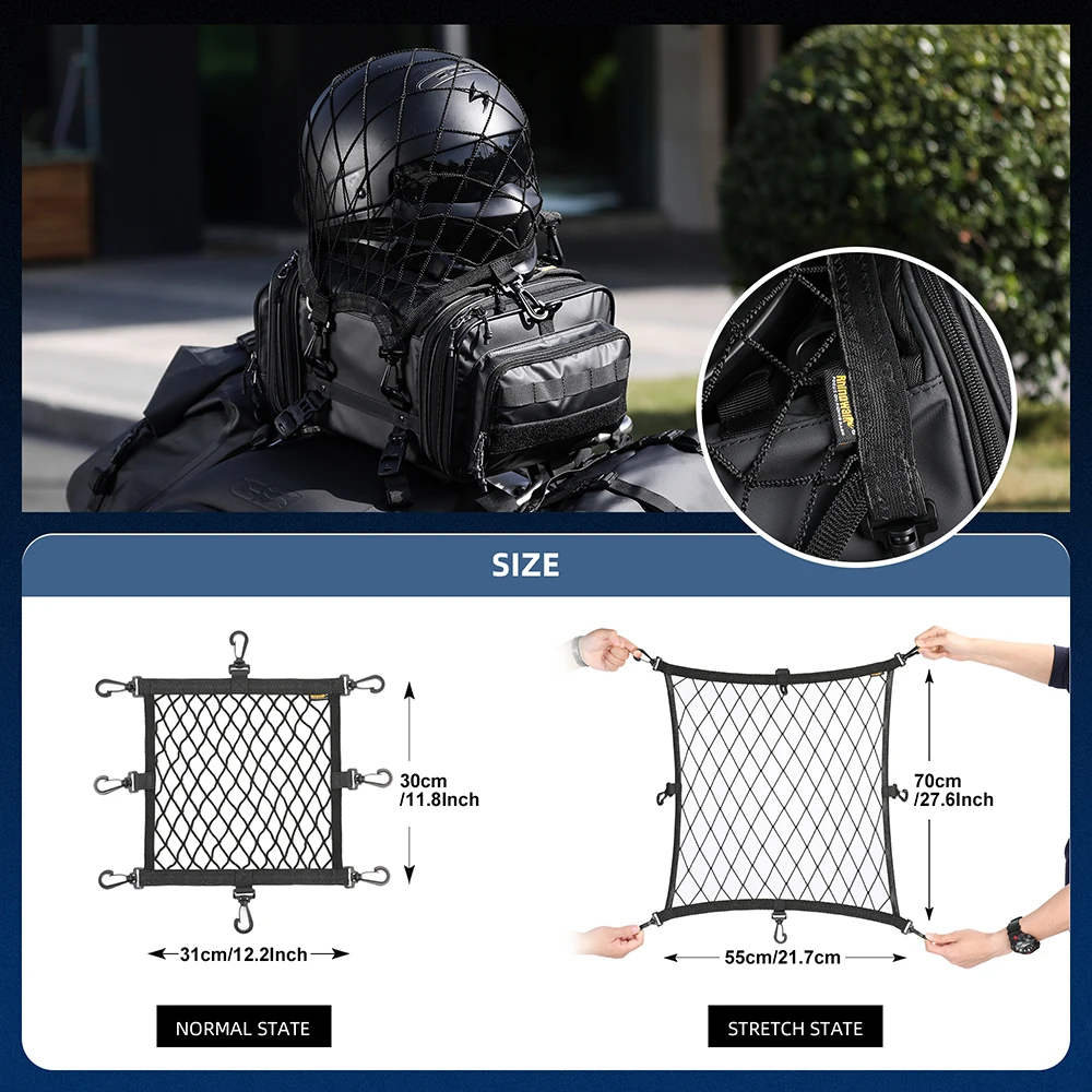 Rhinowalk Motocicleta Capacete Manter Armazenamento Malha Plástico/Metal 8 Ganchos Universal Elastic Net Bag Bagagem Do Motor Capacete Acessórios