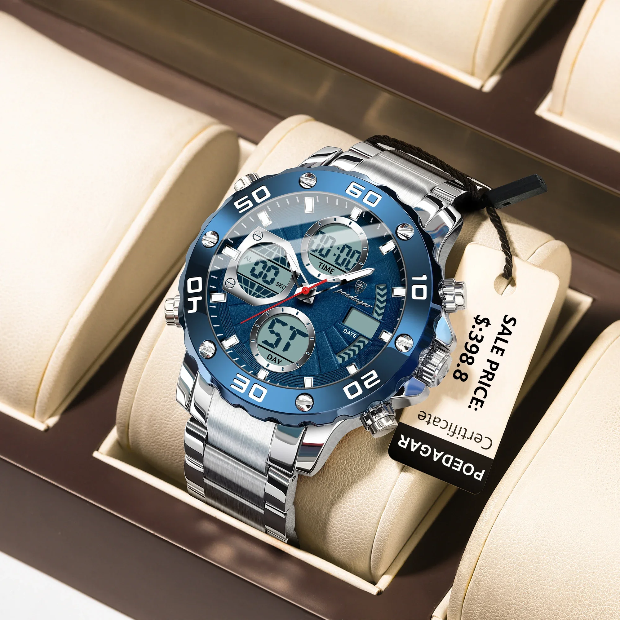 POEDAGAR Sport Wristwatch for Man LED Alarm Dual Time Display Digital Quartz Men Watch Electronic Waterproof Men's Watches Reloj