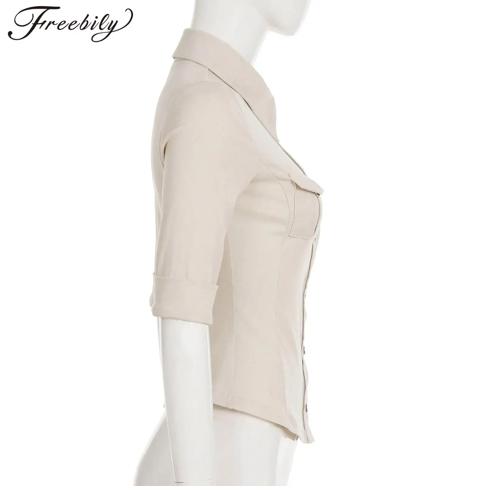 

Femme Single-breasted Shirts Womens Blouse Shirt Lapel Shirts Half Sleeve Clothes Top Tee Retro Korean Fashion Streetwear