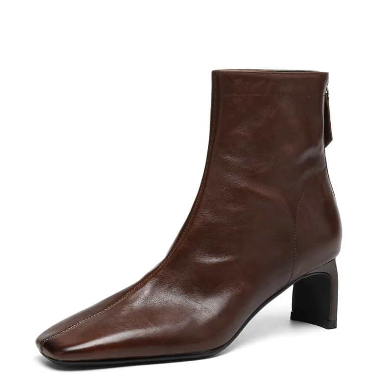 Dilalula 2026 Natural Leather women's Ankle Boots Square Toe High Heels Zip Short Boots Office Lady Daily Autumn Winter Footwear