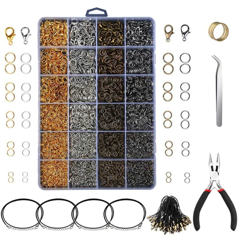 3143Pcs Jewelry Findings Jewelry Making Starter Kit With Open Jump Rings Lobster Clasps, Jewelry Pliers Black Waxed Necklace Cor