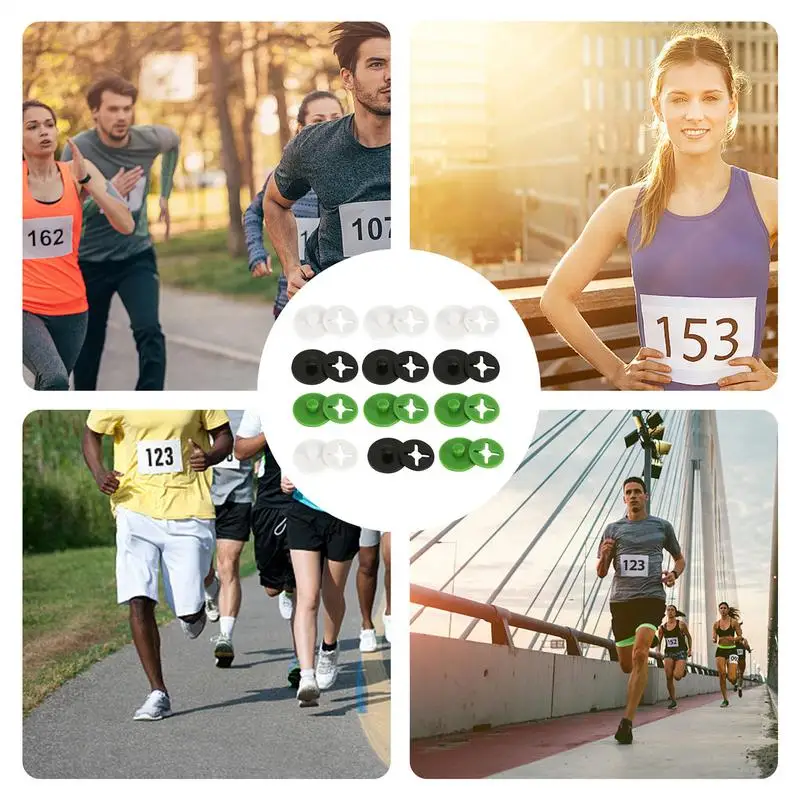Klip Bib untuk pelari 12 buah/24 buah pemegang Bib balap perlengkapan lari Aksesori Bib berlari pemegang Bib untuk