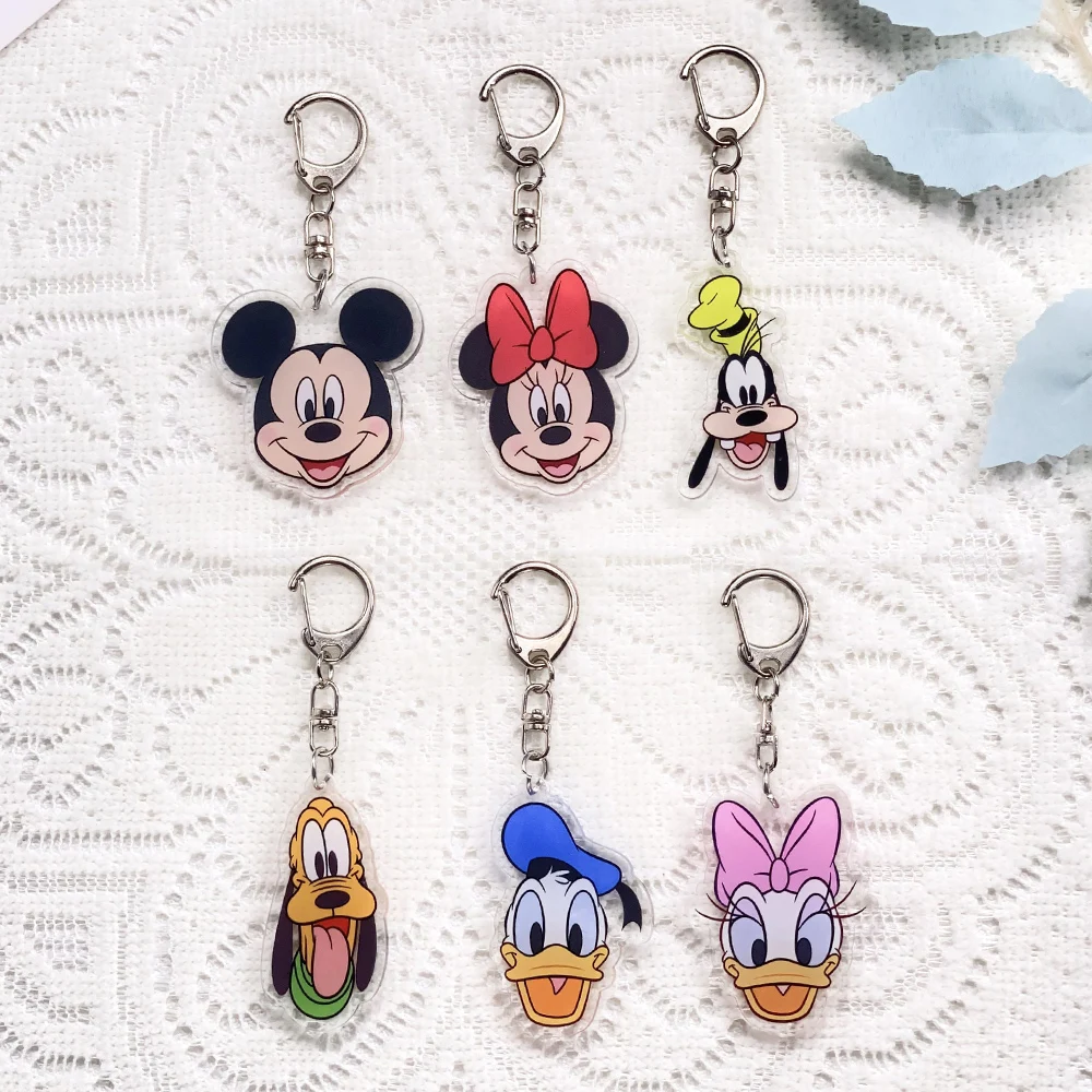 1/6Pcs Disney Mickey Mouse Minnie Mouse Car Keychain Acrylic Keyrings Bag Charms Backpack Pendant Prop Decoration Friends Gifts