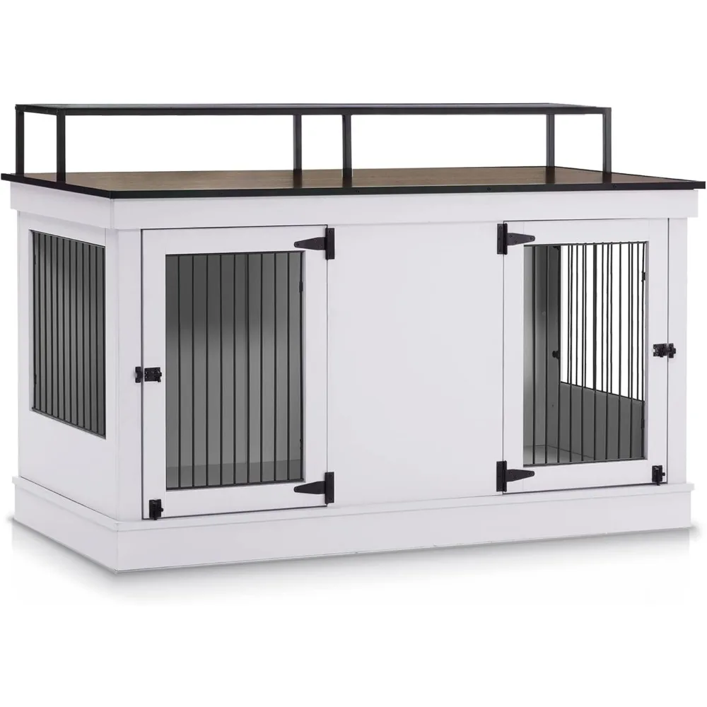 

Large Dog Crate Furniture TV Stand, Wooden Pet Kennel with Double Doors, Indoor Furniture Style Dog House End Table, 1861