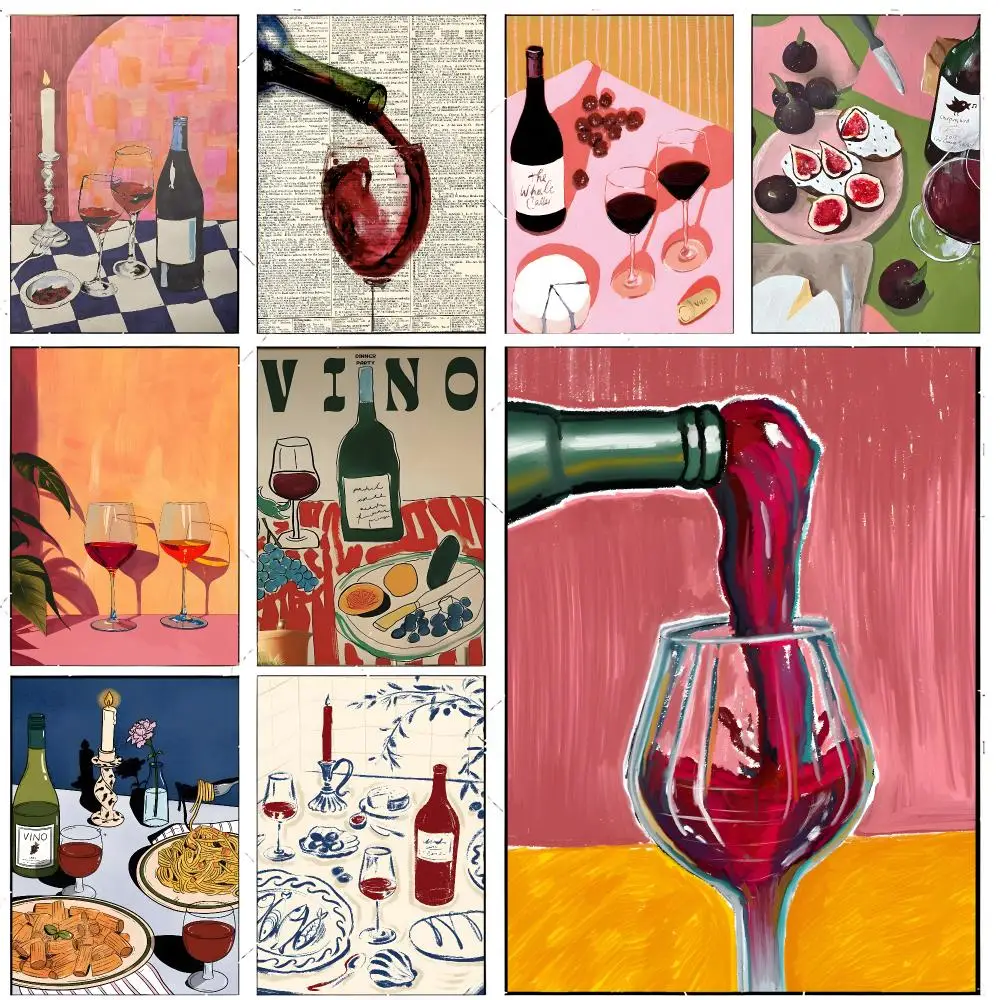 Cozy Food Art Wine & Cheese Noodles Poster Premium Decor Art & Gift for Household Lounge Home Ornaments