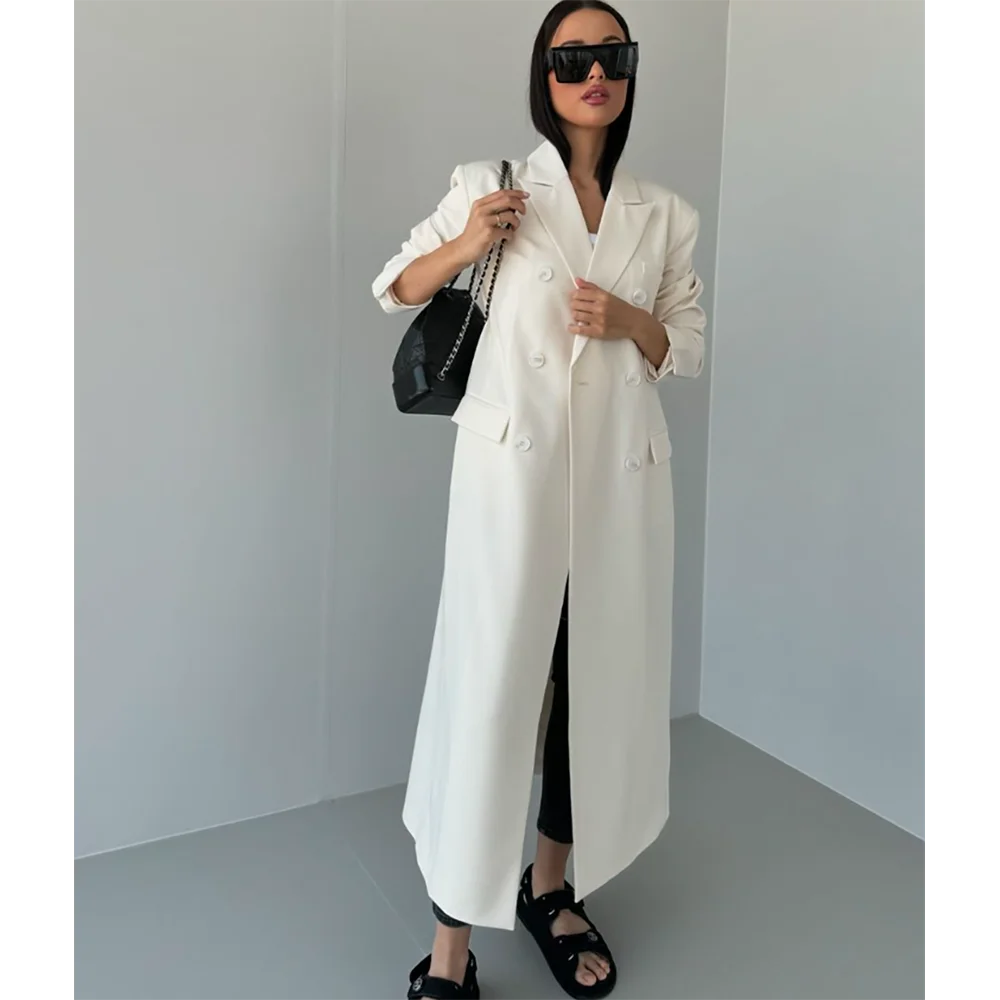 Arabian Robe Elegant Long Women Blazer One Piece Luxury High Quality Solid Color Double Breasted Female Coat casaco feminino