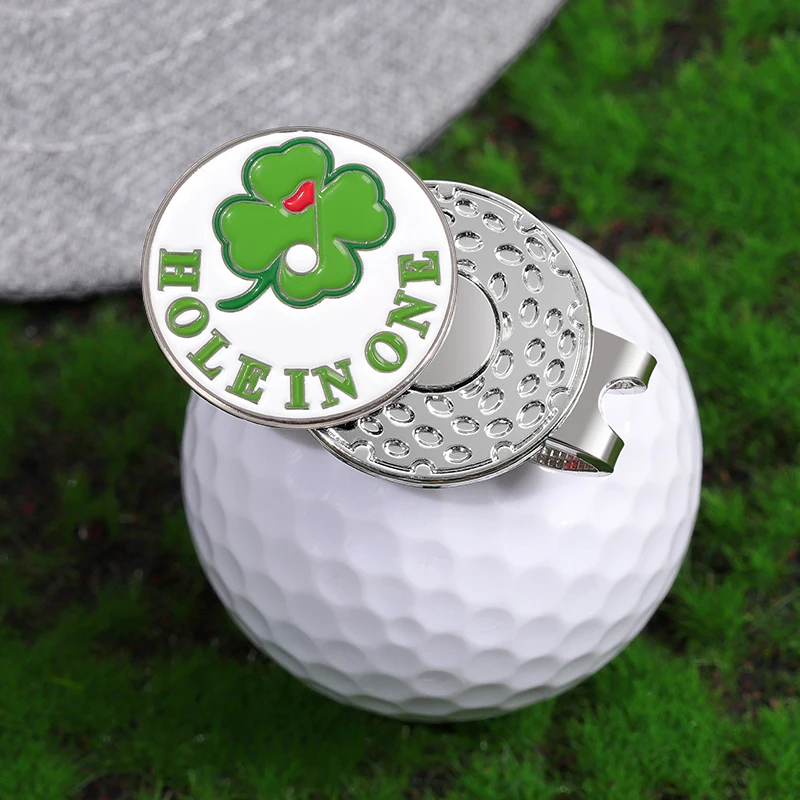 Hole In One Green Leaf Golf Ball Marker with Hat Clip Magnetic Golf Cap Clips Accessories Golf Supplies Jewelry Gift for Friends