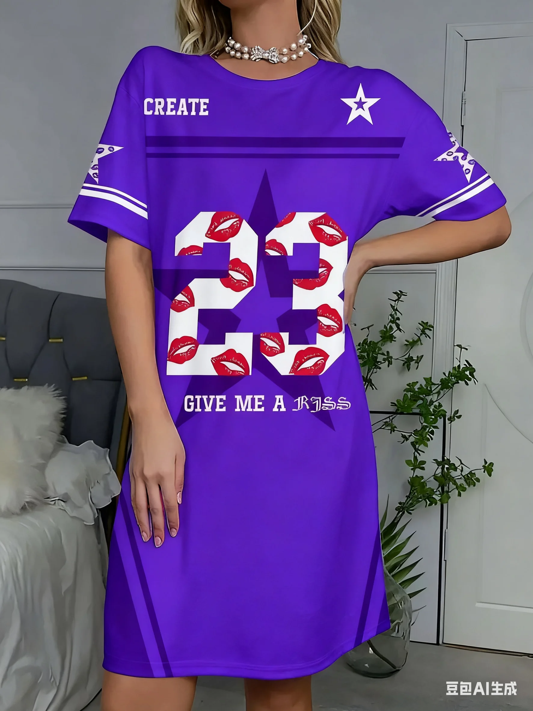 เดรสเสื้อยืดผู้หญิงไซส์ใหญ่ลำลอง รุ่น NO.23 ลายพิมพ์ คอกลม แขนสั้น สไตล์สวม ผ้าสำหรับฤดูร้อน เสื้อผ้าผู้หญิง