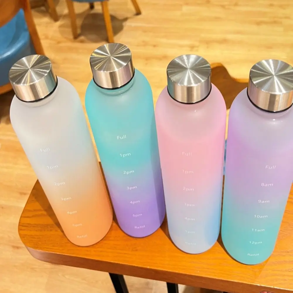 Water Cup Outdoors Sports Water Bottle Frosted Plastic Space Cup with Time Scale 1000ml Large Capacity Tumbler