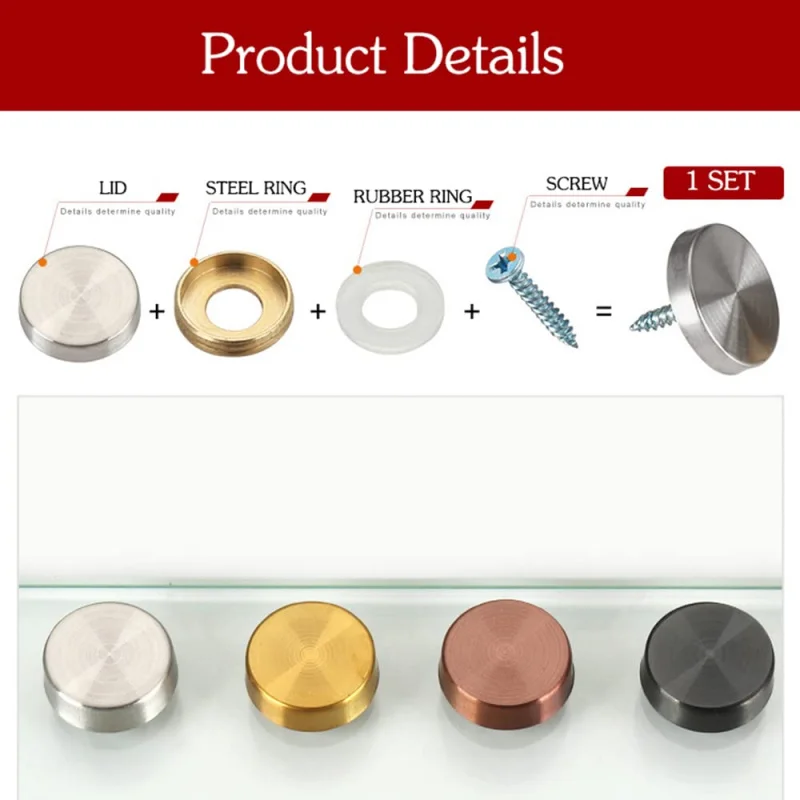 لا يوجد مخزون، خارج المخزون 8 قطع براغي مرآة 16 مم، غطاء مزخرف من الفولاذ المقاوم للصدأ المصقول #5