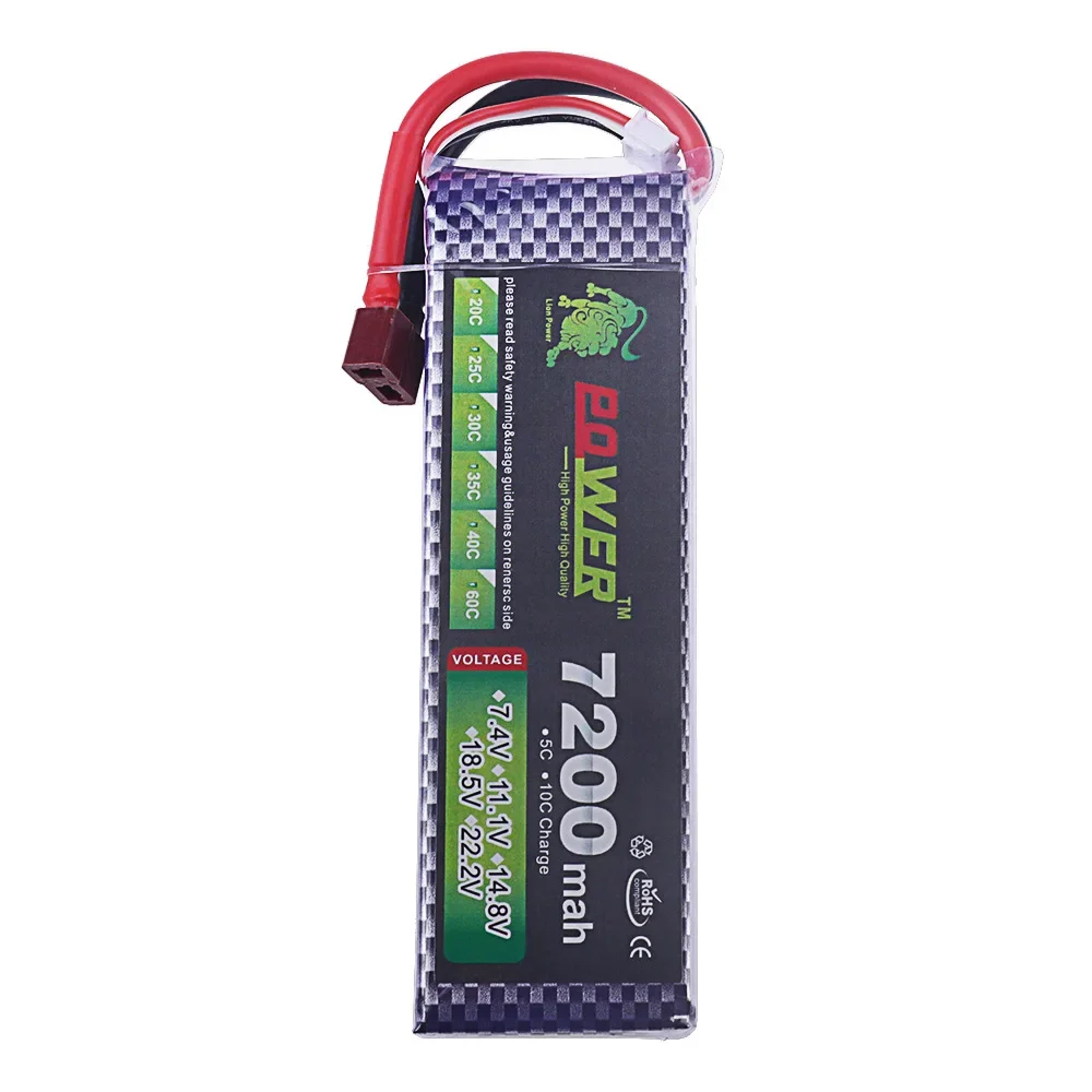7.4V 3300mah 4200mah 5200mah 7200mah 2S Lipo Battery 30C T Plug for RC Car Truck Buggy Racing Boat