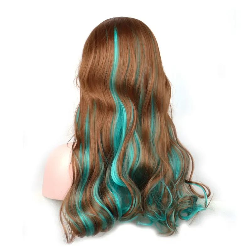 green brown ombre wig women harajuku wigs lolita long wavy synthetic hair heat resistant fiber wigs curly