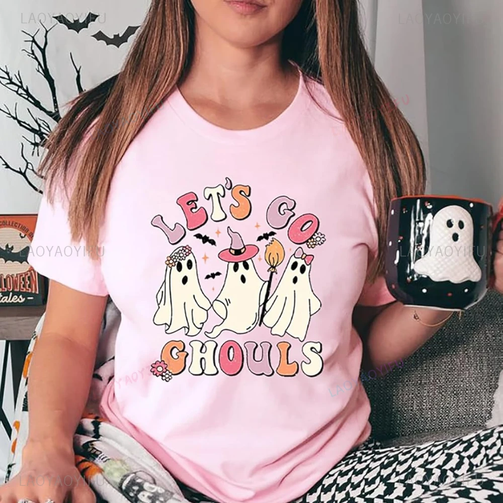 女性ブーゴーストハロウィングラフィック Tシャツおかしいハロウィン女性男性 Tシャツ秋半袖コットン Tシャツトップス