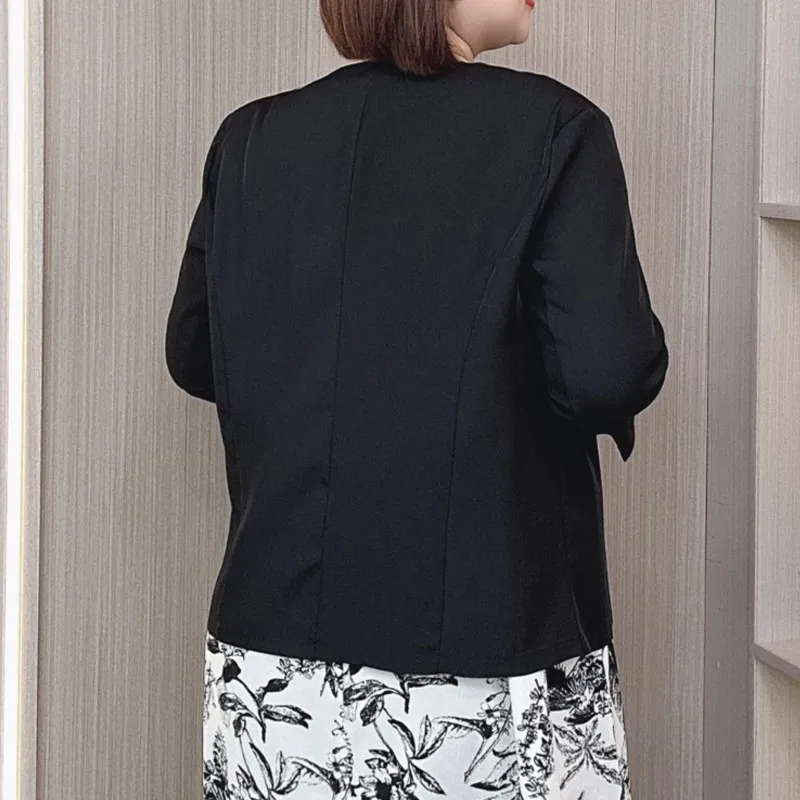 V-neck Chinese Style Button Suit Jacket Women Summer Thin Plus Size Temperament Slim Casual 3/4 Sleeve Blazer