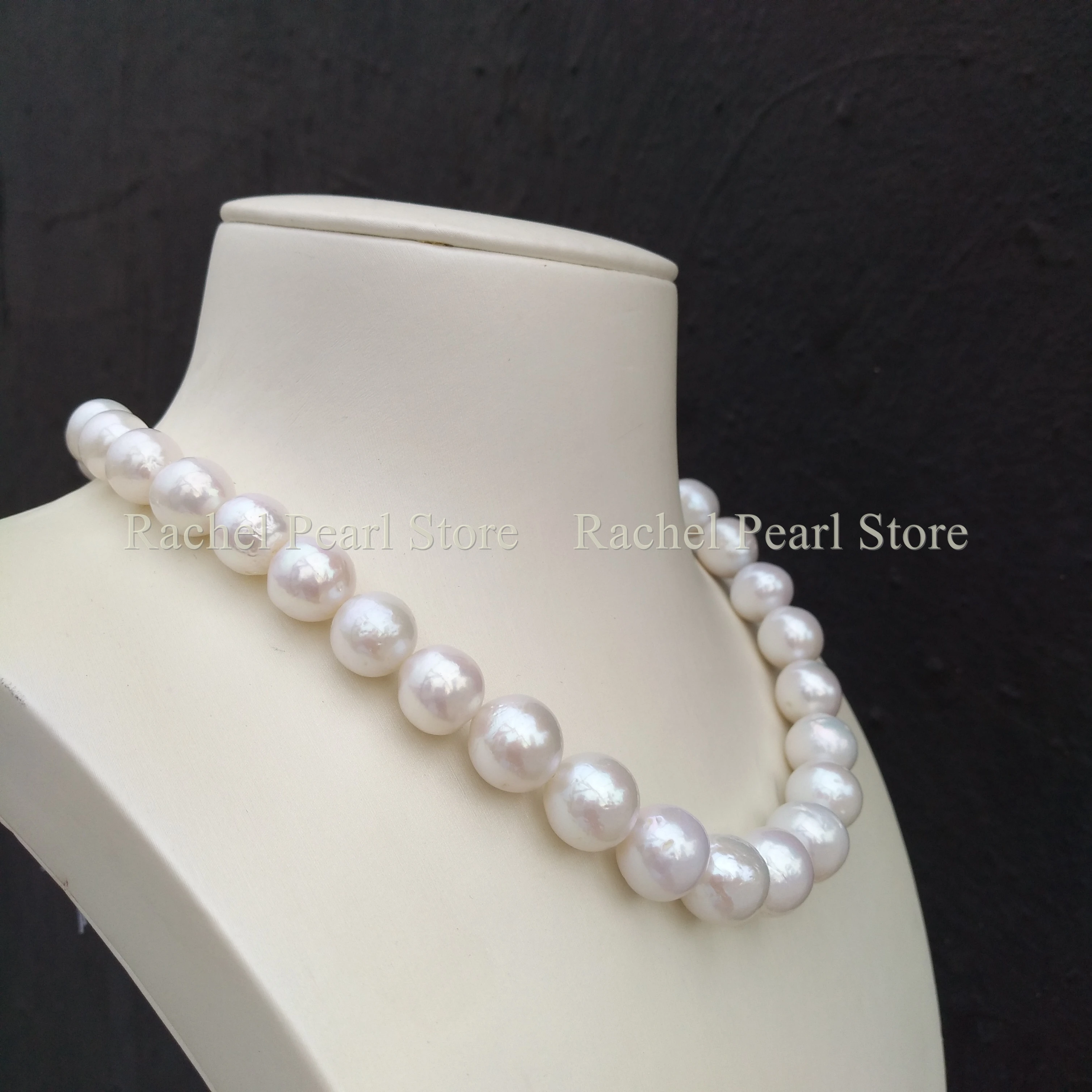 Classic AAA 10-11MM PERFECT ROUND SOUTH SEA GENUINE WHITE PEARL NECKLACE 18