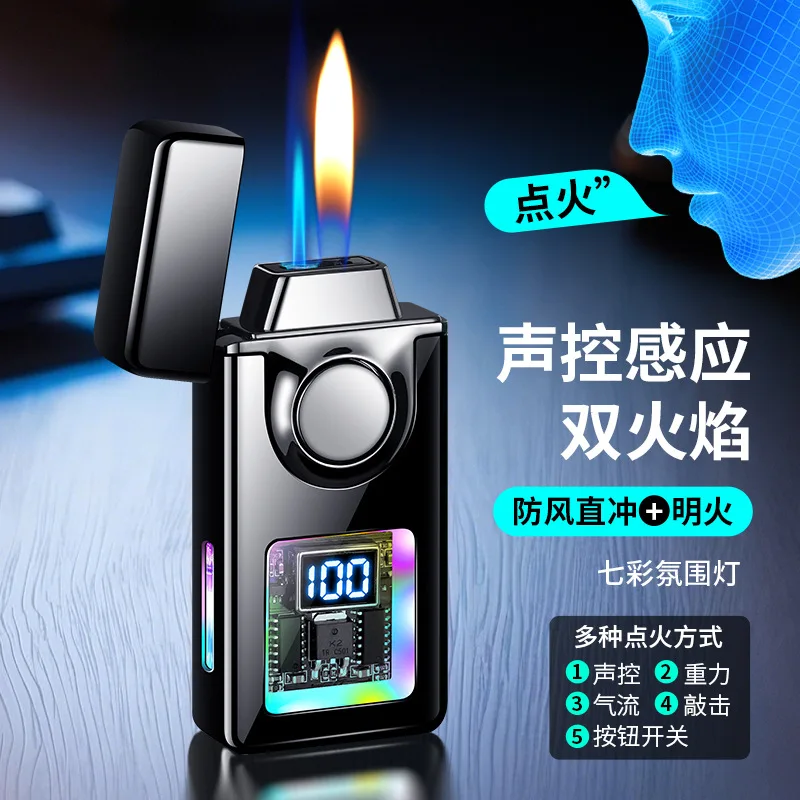 

Умная зажигалка 2026 года с голосовым управлением, индукционным зажиганием и креативным двойным переключением пламени (черная технология)