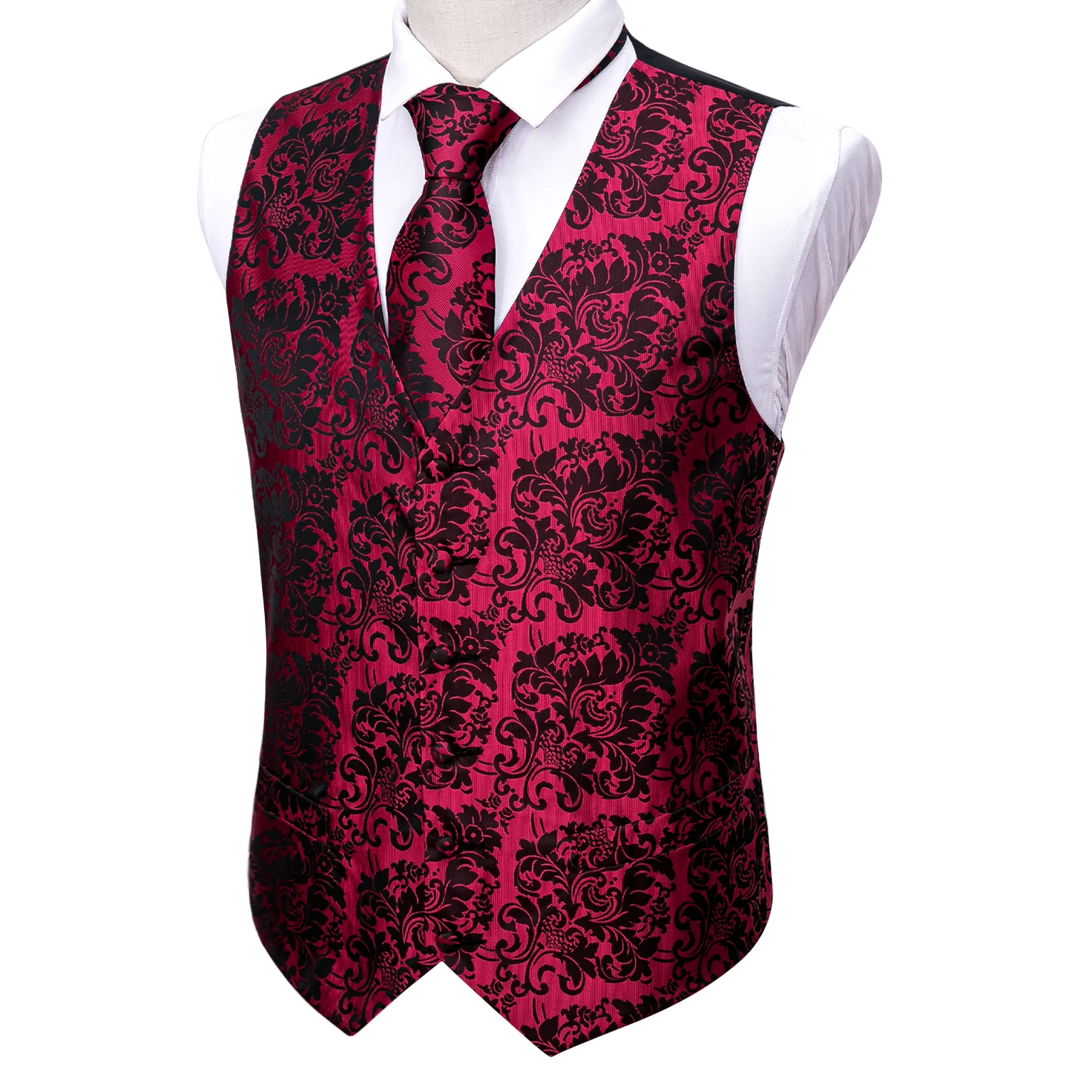 4PC Silk Mens Vest Red Black Gold Green Purple Slim Fit Waistcoat Tie Pocket Square Cufflinks Set Wedding Formal Barry.Wang