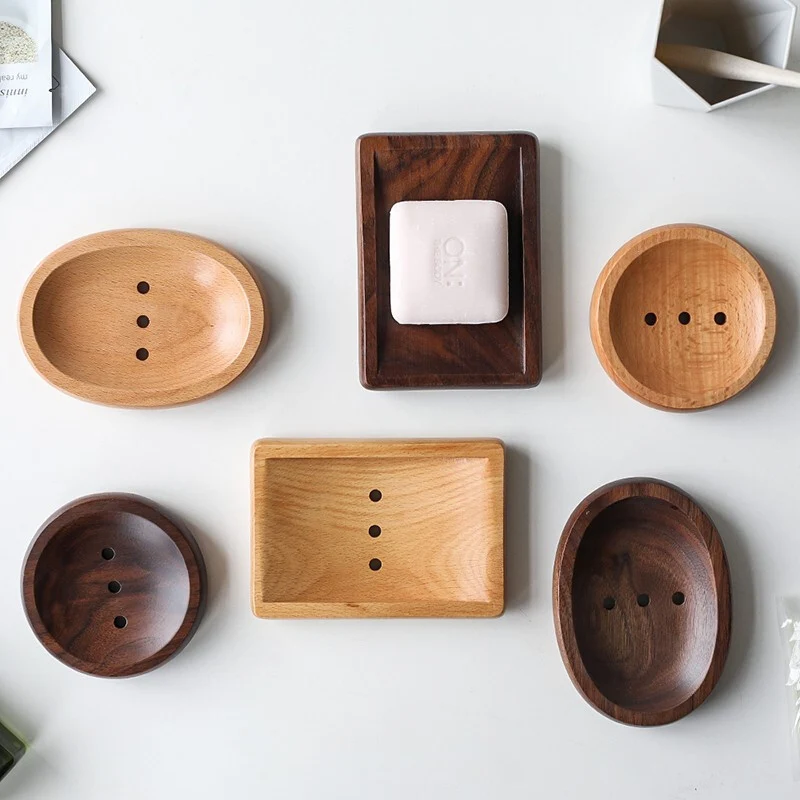 Black Walnut Wooder Bathroom storage Rack Birthday Giften Soap Dish For Shower Drain Hold