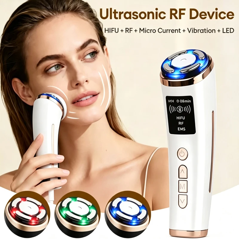 Home Use Mini HIFU Machine RF LED HIFU Ultrasonic Skin Tightening Facial Lifting Device Face Chin Neck Eye Anti Wrinkle Massager