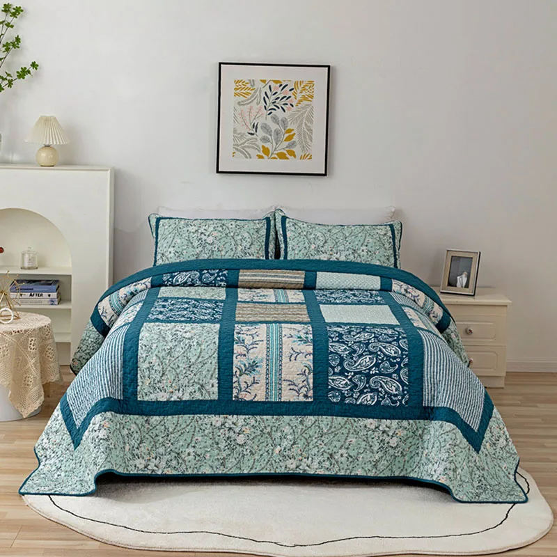 

CHAUSUB Cotton Quilt Set Classic Patchwork Design 3PCS Bedspread on the Bed King Queen Size Quilted Coverlet Blanket on Bed