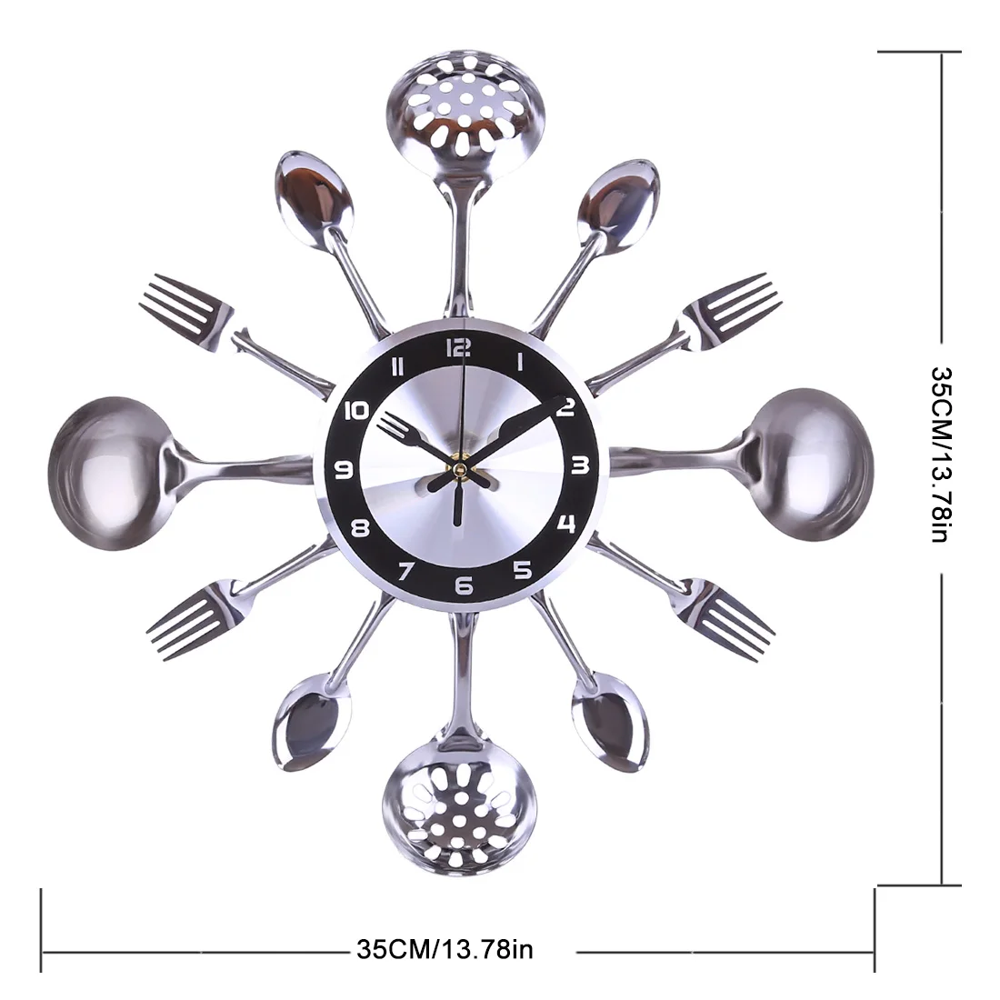 

31-41cm Stainless Steel Kitchen Spoon Fork Clock Silent Wall Clock Living Room Decor Mediterranean Style Home Decoration- Silver