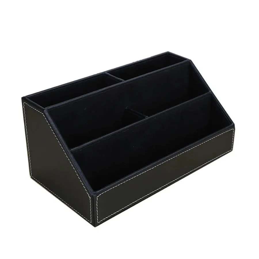 PU Leather Remote Control Holder Desktop Organizer Storage Box for TV Guide Mail Phone Office Sorting Lattice Cosmetic Pens Rack