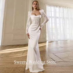 Mermaid Wedding Dress Customized Sweetheart Long Sleeves Pleat Sequined Lace Trumpet Bridal Gown Arabic Bride Dresses