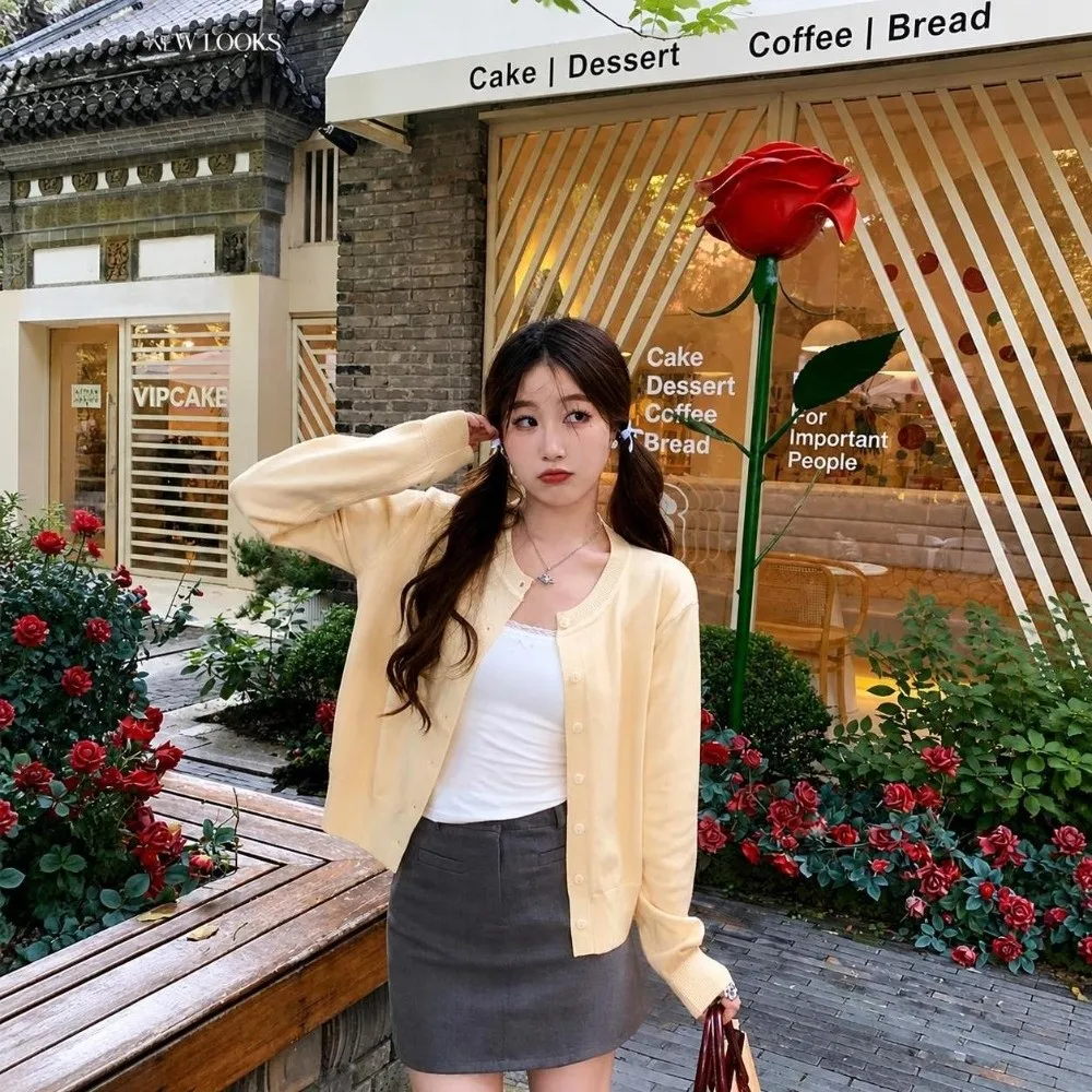 Loose Fit Long Sleeve Knit Cardigan Solid Color O Neck Women Cardigan Single Breasted Women Sweater