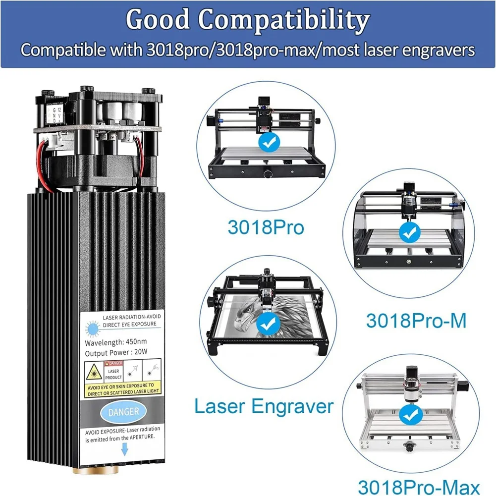 โมดูลแกะสลัก 20W 3018Pro 5500MW ออปติคอล / 200000 MW Electric สําหรับเครื่อง CNC 3018/ 3018 Max/Most เครื่องแกะสลัก