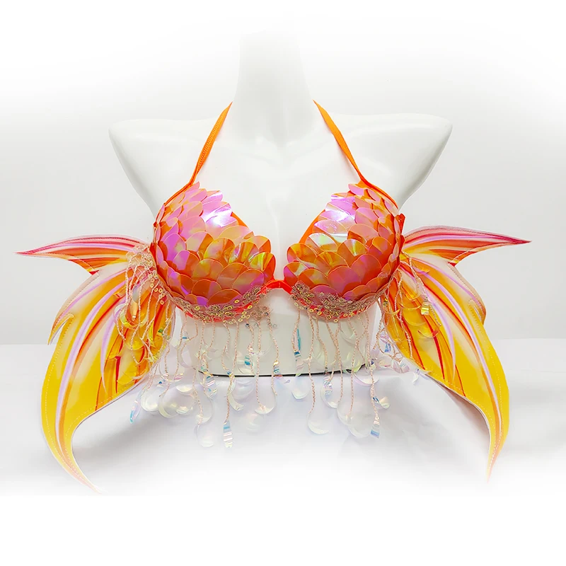 Mermaid Diving Sequins Wings Corset Bikini Wrap Mermaid Performance Bar Electro Belly Dance Bra Cups