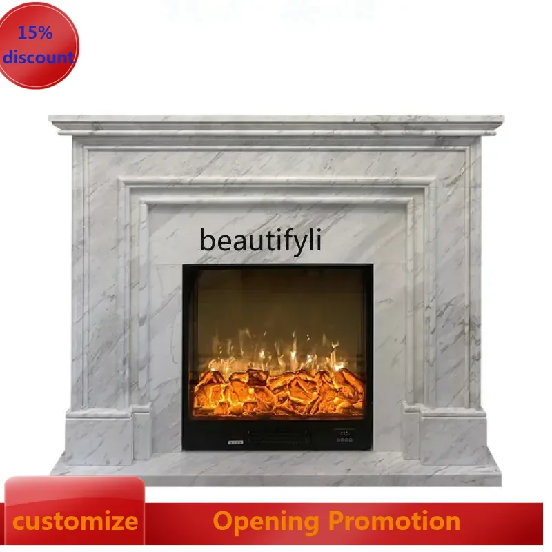 Light luxury American marble fireplace stone carving natural jazz white stone decoration heating mantel decorative ornament