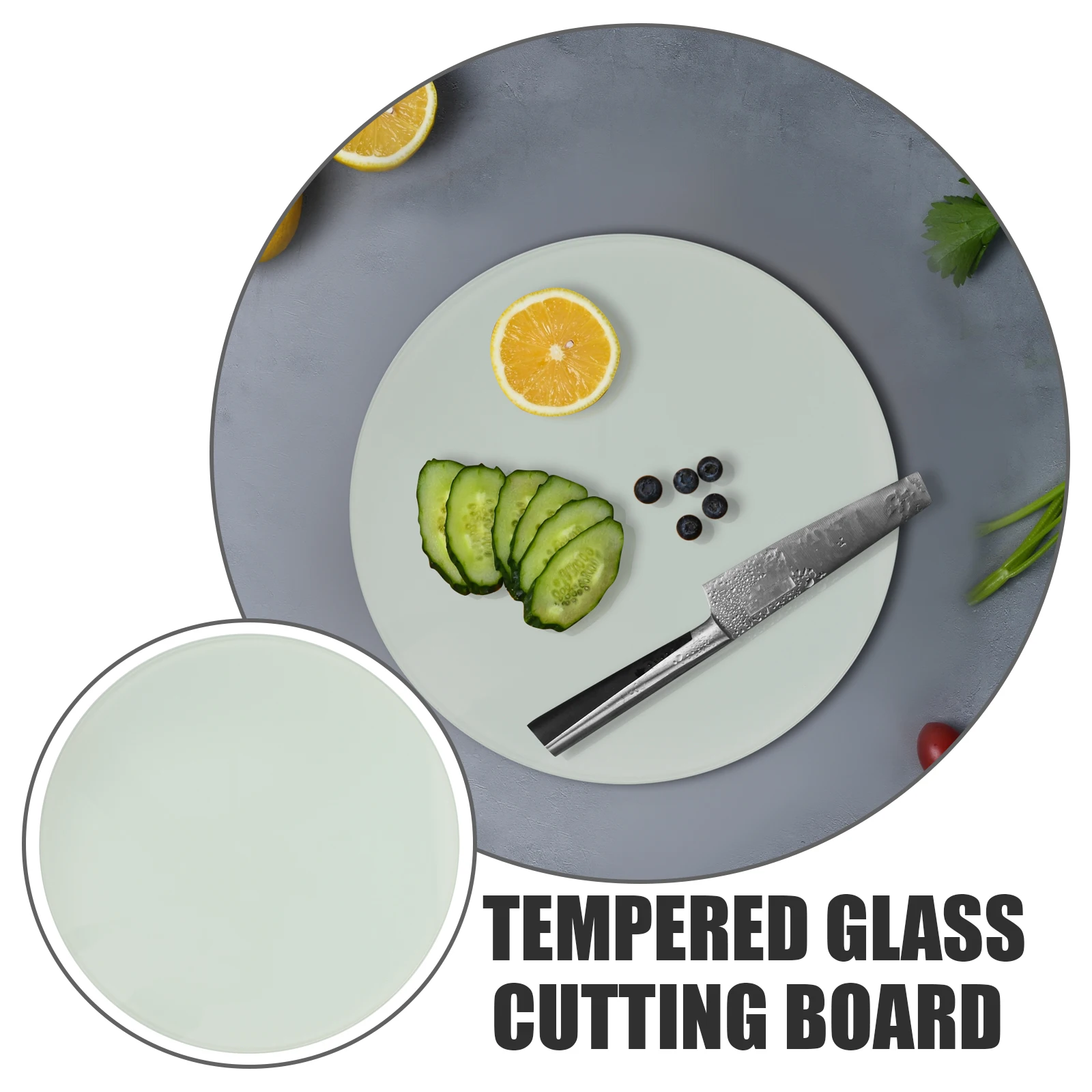 

Tempered Glass Cutting Board Round Kitchen Counter Chopping Board for Vegetables Fruits Meat Food Prep Nonslip Reusable