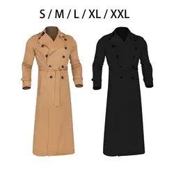 Trench coat formal masculino jaqueta longa duplo breasted quente fino ajuste com bolsos blusão à prova de vento para namoro trabalho uso diário