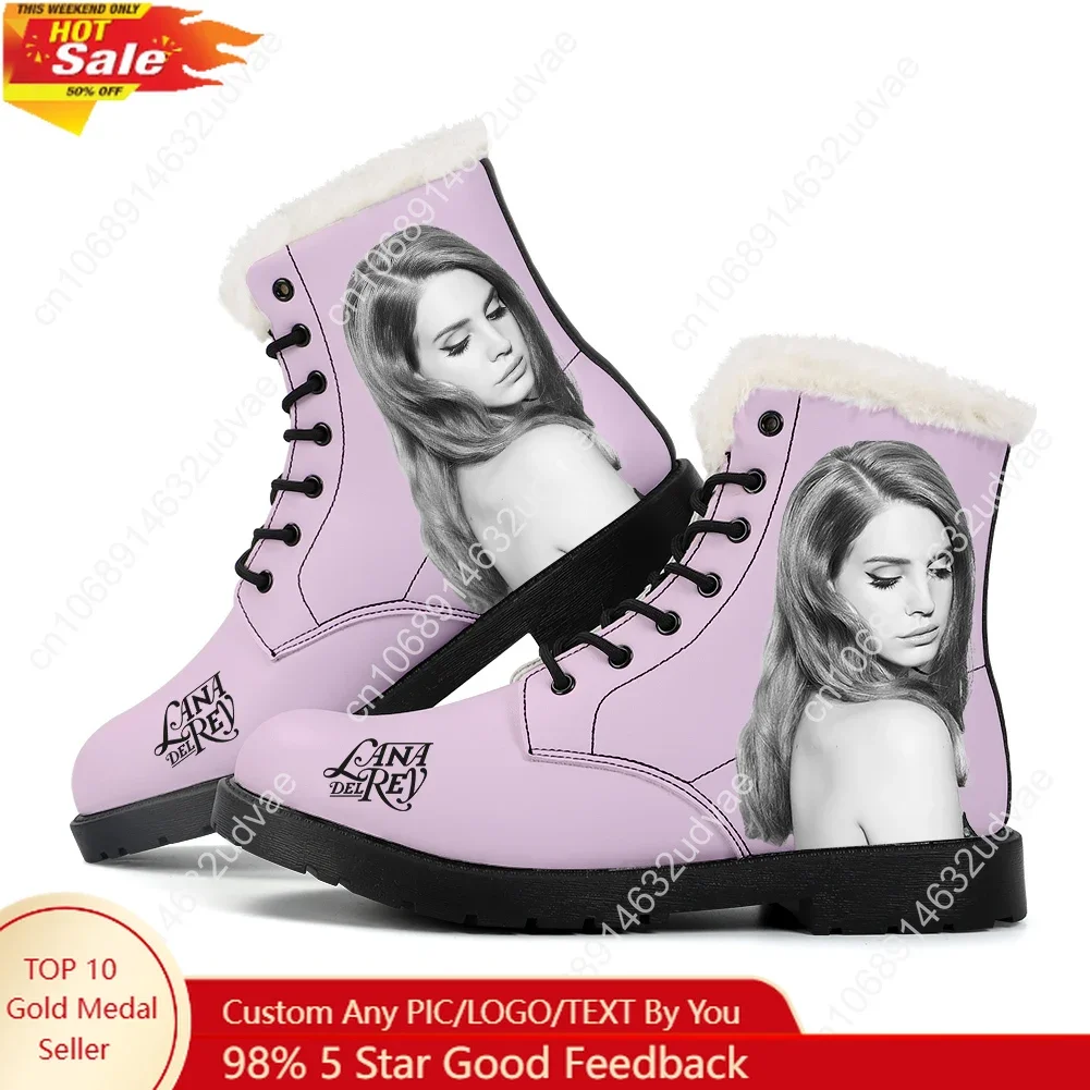 

Lana Del Rey Singer Plush Boots Mens Womens Casual Shoes Durable Outdoor Keep Warm Leather Boot Couple High Quality Custom Shoe