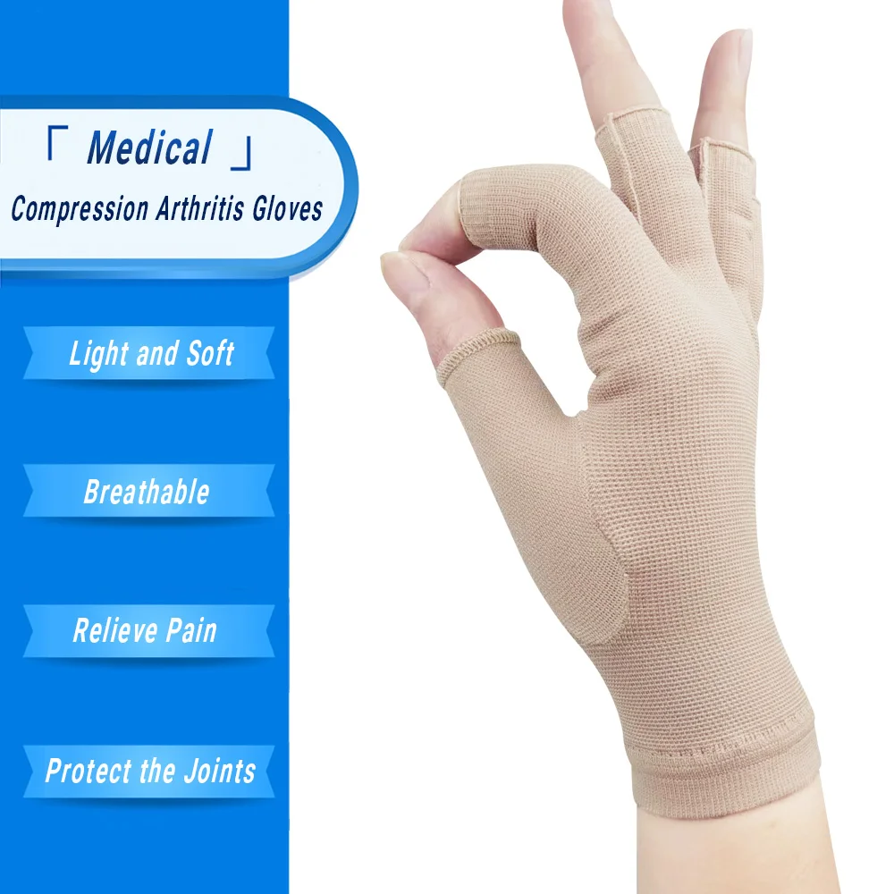 1 Paar Medizinische Kompressions-Arthritis-Handschuhe, Halbfinger, Schnelltrocknend, Atmungsaktiv, Handgelenkschutz für Damen und Herren, Schmerzlinderung, Handauflage – Detail 1
