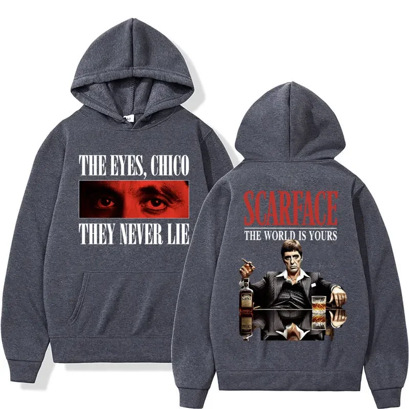 Tony Montana Scarface Vintage Style Hoodie The World Is Yours Men's Hip Hop Harajuku Hoodie Oversized Fleece Fashion Pullovers
