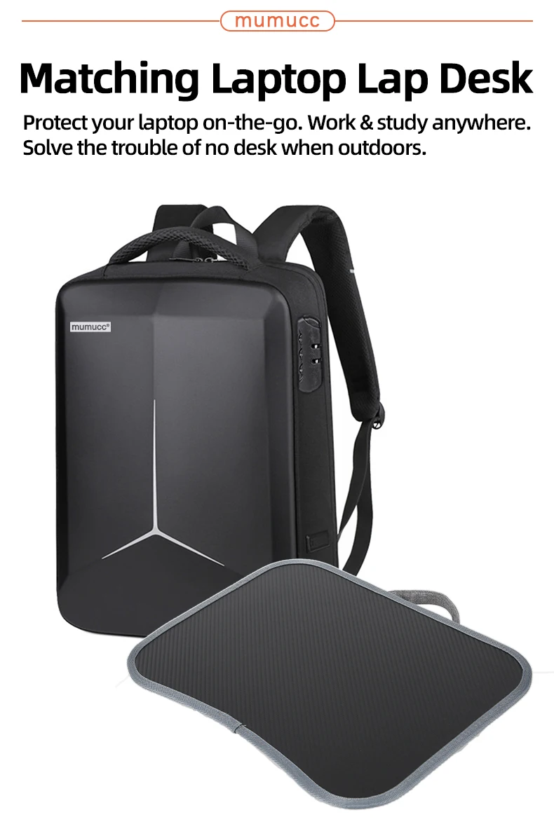MUMUCC Hard EVA Shell Laptop Backpack Shockproof USB Type C Charging Anti Theft Password Lock Travel Backpack with Luggage Strap