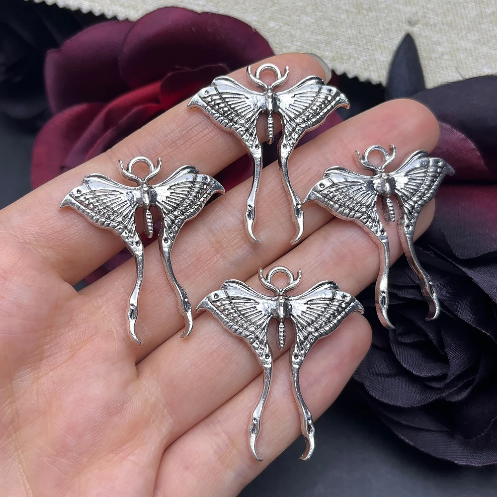 4pcs Gothic Alloy Moth Charms, Antique Silvery Plated Gothic Moth Butterfly Pendants for DIY Punk Jewelry Making