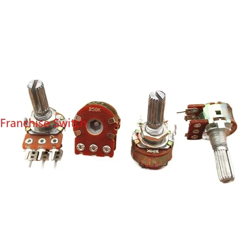 60PCS B50K WH148 Duplex Potentiometer 6Pins, Power Amplifier Volume Audio  20MM Handle Long Tuning B503